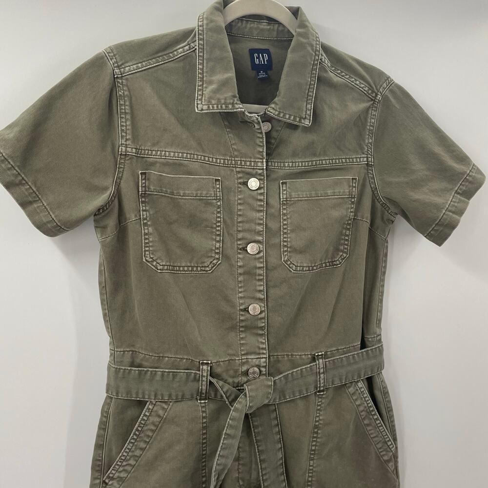 GAP 2024 M Petite Utility Romper Olive Green - Picture 5 of 10
